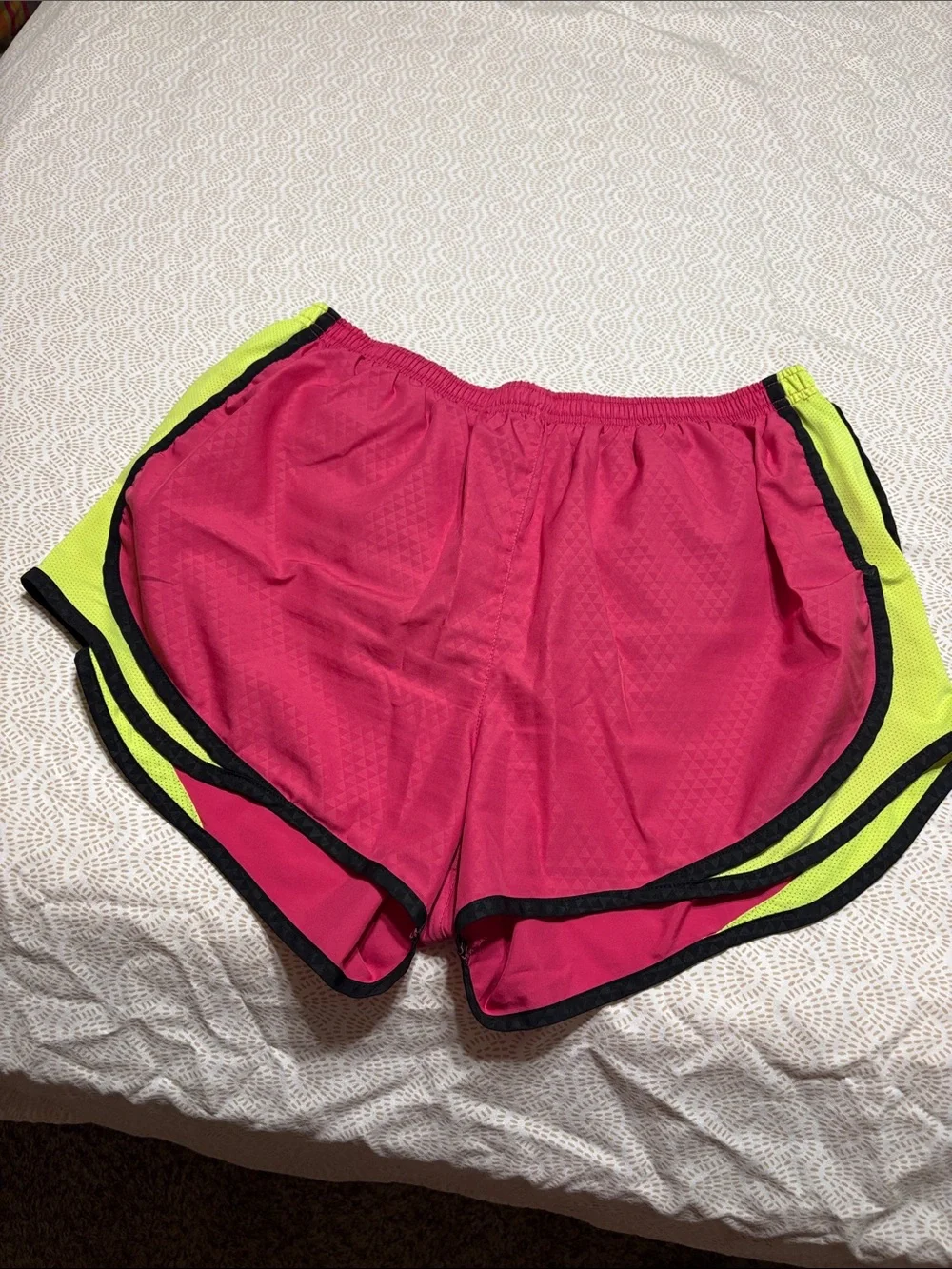 Nike Women's Hot Pink Running Shorts with Neon Green Panels